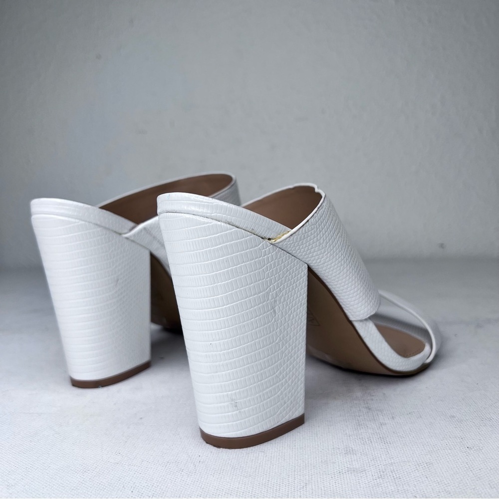 Express White Embossed Double Strap Block Heels - image 3